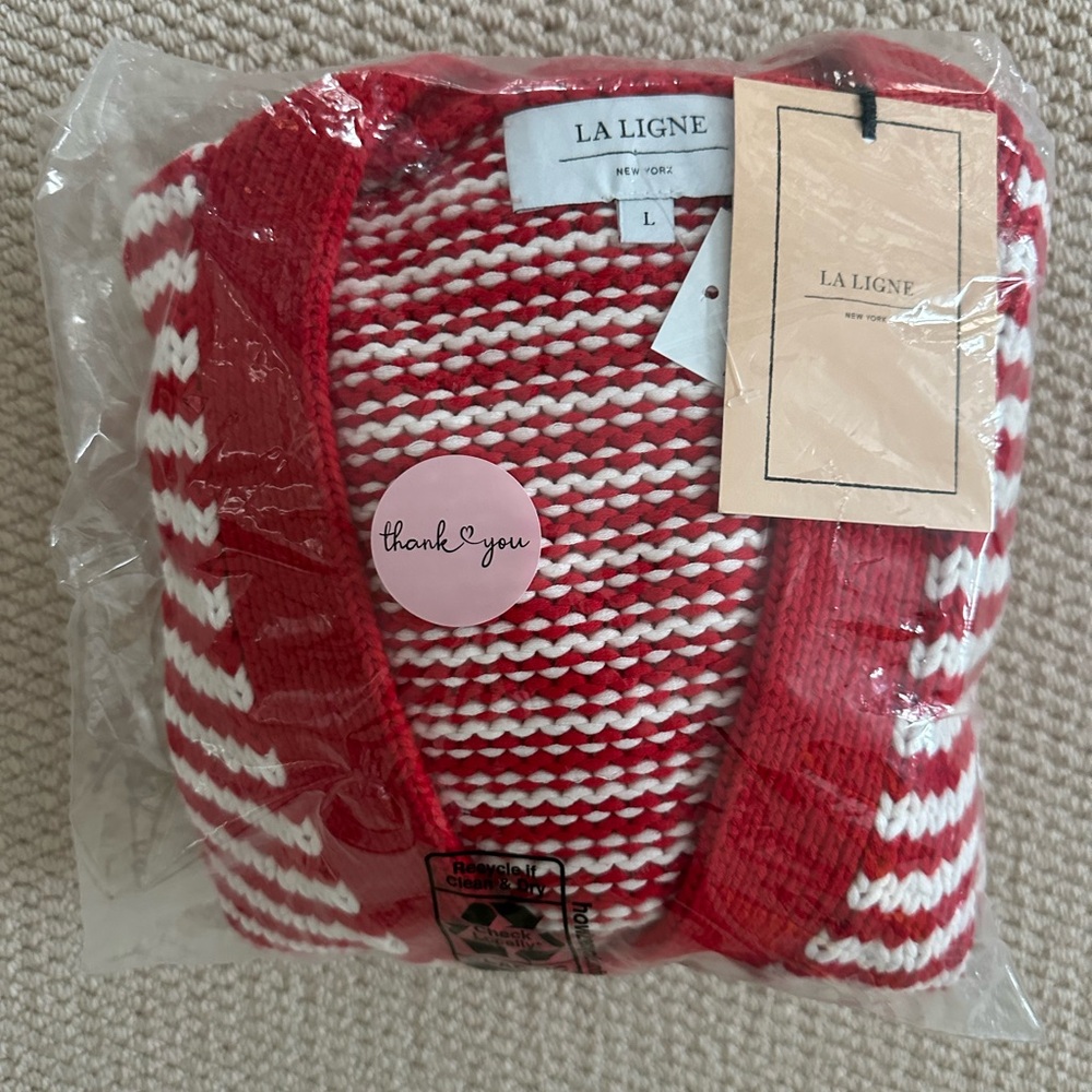 La Ligne Mini Marina Cropped Cardigan. Red Fine Stripe. L. NWT - Picture 6 of 6